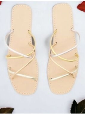 Splendid Frankie leather Metallic Multi-Color Strappy Slide Sandal - NIB